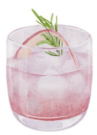 An illustration showing a signature Cornish Spritz using Knightor Rose Vermouth.